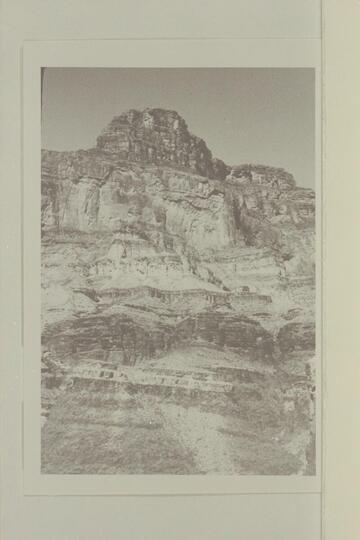 Butte at left at Dubendorff Rapid, Mile 131.  The camera position was above the lowest fall in Stone Creek