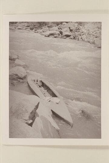 The folding kayak "Rob Roy" bailed out after nearly swamping at head of Gore Canyon.  Gore Canyon drops a maximum of 110 ft. to the mile.  Leich portaged the major part of it