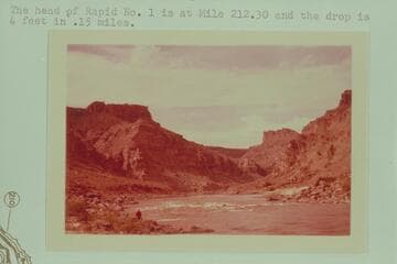 Rapid No. 1 in Cataract Canyon. The head of Rapid No. 1 is at Mile 212.30 and the drop is 4 ft. in .15 miles
