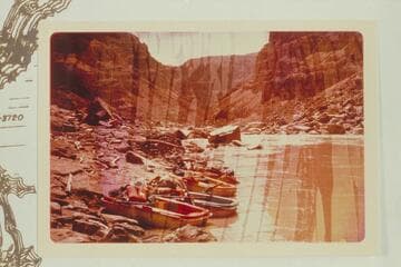 Sportyaks landed at Mile 204.1 for a lunch stop at head of Rapid No. 18. The film was wet in his capsize in Rapid No. 22. Compare Reilly photo of 9 5 60 showing the river up from Mile 203.2