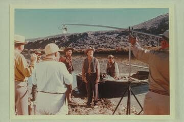 Filming "The Colorado River Story" and showing departure of the Powell crew from Green River, Wyoming.  Walt Disney Productions, Inc.  Filmed on the Colorado River above Moab
