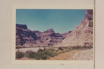 Down Cataract Canyon from Mile 216 1/2- taken from right bank. The high point at center is about Mile 215