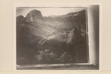Across Shinumo Canyon from the saddle on the trail from Bass Ferry. Copy of glass plate; probably a photo by James