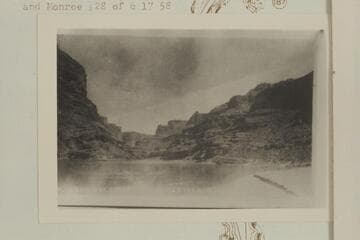 Brown-Stanton Survey, 1889.  Captioned:  No. 110, Railway Survey, Colorado River 1889, Narrow Canon, Up