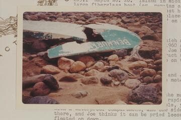 The wreck of the "Ben Hurt" on the island in Rapid No. 20 at Mile 203.1