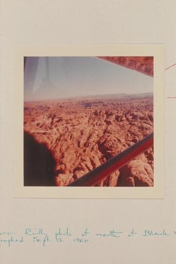 Across the jointed country between Anasazi and Nasja Creeks to the San Juan Canyon.  The mouth of Cha Canyon is at upper right and Cedar Mesa is on the skyline