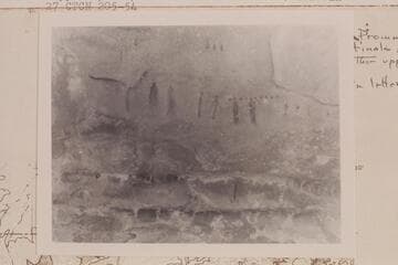 Hieroglyphics in the "Erni" country. "The painting is near The Sentinels where the trail goes into the upper sunken valley" (Ned Chaffin letter, 1966, July 03)