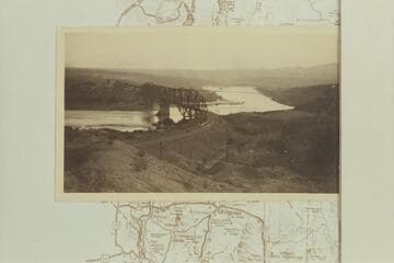 Santa Fe Railway bridge at Topock.  Highway bridge beyond