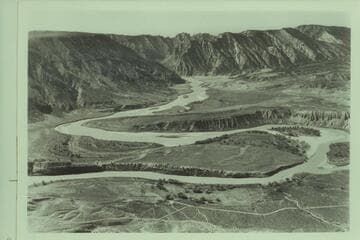 Island and Rainbow Parks looking downriver to the head of Split Mountain.  Dinosaur National Monument.  At lower left the Green River enters at about Mile 213 1/2