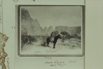 John Nelson at Spencer Canyon when he brought James Brooks and the Kolb brothers from the mouth of Spencer. The boat party had recovered the personal belongings of the Hyde couple from the sweep-scow found at Mile 237