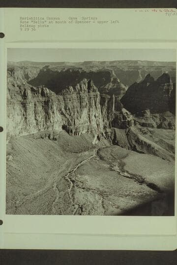 Meriwitica Canyon, Cave, Springs. Note "Bells" at mouth of Spencer- upper left