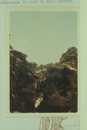 The narrow openiing of Tanner Wash at the head of Sheer Wall Rapid.  Mile 14 1/2