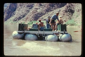 Stern view of "Canyoneers" (Stavely), rig of inflated units.  Mile 236