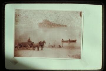 Wilbur outfit at Lees Ferry embarking in a folding boat which took them to Vulcan rapid