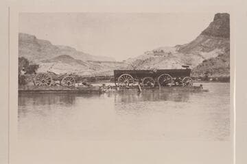 Spencer's camp wagons on Lees Ferry. From Charles Spencer collection, p.86, lower right