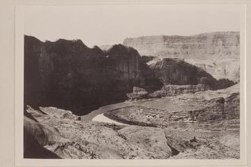 San Juan Dam site--general view downstream, Mile 78. From 1922, Sep.-Oct., trip from Halls Crossing to Lees Ferry. Photo No. 32 of Stabler album