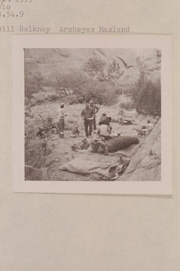 Camp at head of middle fork of 73. Tom Daly; Bill Belknap; Archeyes Masland