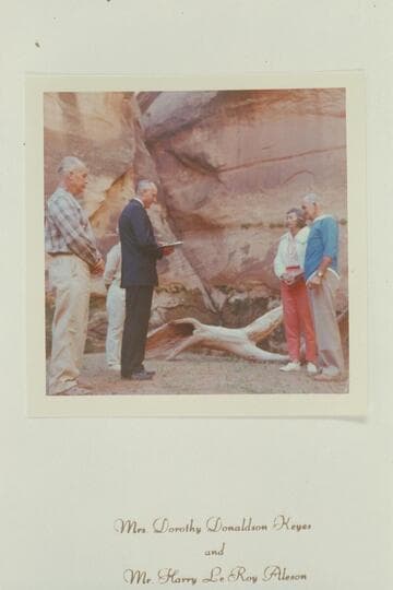 Bering Monroe, Barbara Monroe hidden, Bill Wells, Dorothy and Harry Aleson at their wedding. The Chapel, Glen Canyon, Mile 118.5