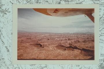 Across the Escalante River to the lower Moody Canyon area and the upper Stevens Canyon.  The high mesa right center is Deer Point with elevation 7,243 feet and shown in the sketch as seen from Glen Canyon near Hite