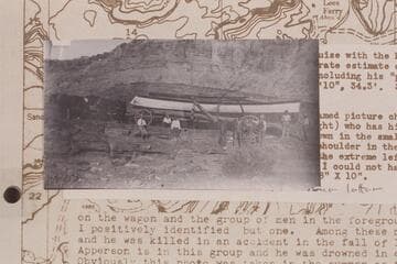 The motorboat brought to Lees Ferry in September 1910. Copy of print in Waller collection