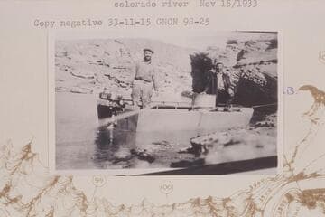 Neil Johnson and Andy Samsky in the outboard motorboat "Mallard"