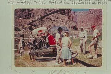 Bob Valentine and Fran Belknap at center after landing at camp near Mile 43 Lb