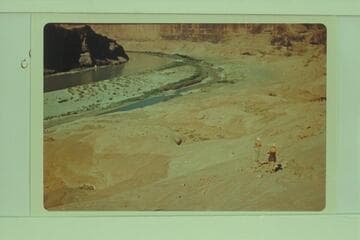 Iron Rock Island from the Schock Trail.  Lucy Arnold and Frank Wright in middle distance