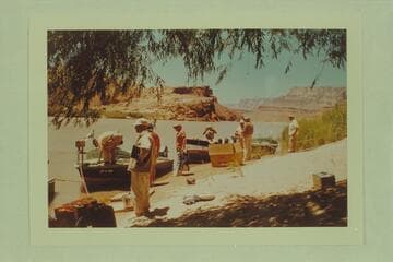 Rigging for departure at Lees Ferry. Dock Marston at left