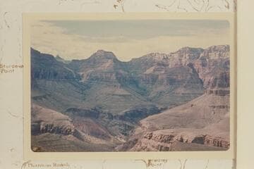Deva Temple from Howlands Pass east of Howlands Butte. Route up Redwall north of Deva, then east and up past Obi Point