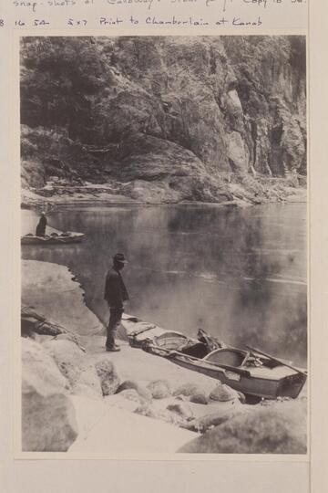 Nathan Galloway and his boat at the mouth of Bright Angel Creek-  Galloway-Stone voyage of 1909
