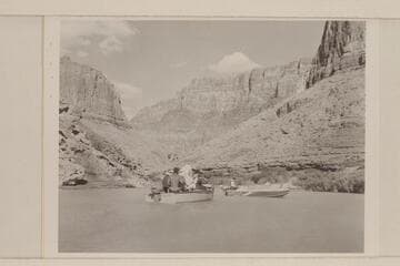 The two outboard boats in the lagoon at the mouth of the Little Colorado River. Sanderson is pilot of the near boat, the "Twin." Jordan is pilot of the "June Bug."
