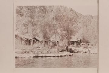 The pool at Phantom Ranch. The cabins of the Ranch. Dock Marston at pool