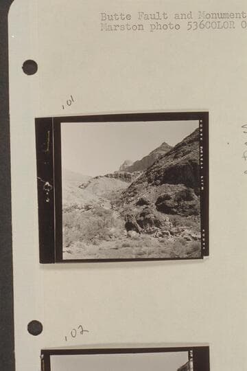 Butte Fault and Monuments.  Area of Morning Star Mine.  Small side canyon, left bank of Lava Creek and about 3/4-1/2 mile from Colorado River, Mile 65 along Butte Fault