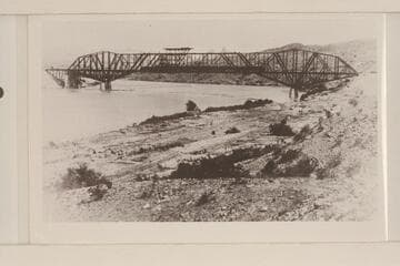 Topock Bridge in the building. Frank Hutt engineer of the work train