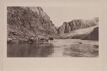 Part of sunken Lees Ferry shown in the river. Copy of print in collection of David C. Lowrey