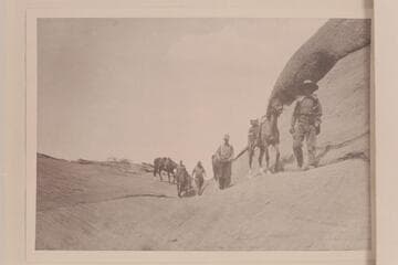 Roosevelt-Wetherill party on the Rainbow Bridge Trail. Roosevelt is second from left. Returning from Bridge on trail east of Bald Rock Creek and north of Cha Butte