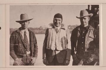 The Arizona Navy and Governor Trumbull of Connecticut. Middletown, Connecticut. National Outboard Championships. Left to right: Jimmy Jordan; Seth Smith; and the Governor