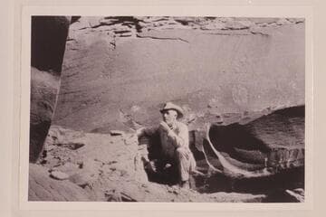 Dave Rust.  In Glen Canyon.  Rust made a number of traverses of Glen Canyon using canvas folding boats