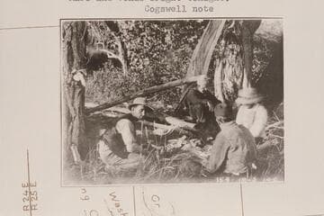 Galloway-Stone party eating supper in Island Park, Mile 213. Dubendorff, Stone, Sharp and Galloway