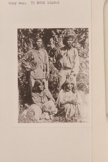 The "brother chiefs" and their wives. The Vegas or Meadows in S. W. Nevada. Powell Expedition, 1873. Piute tribe