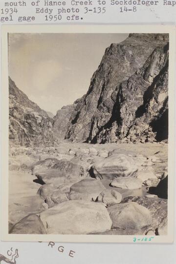 Down from mouth of Hance Creek to Sockdologer Rapid