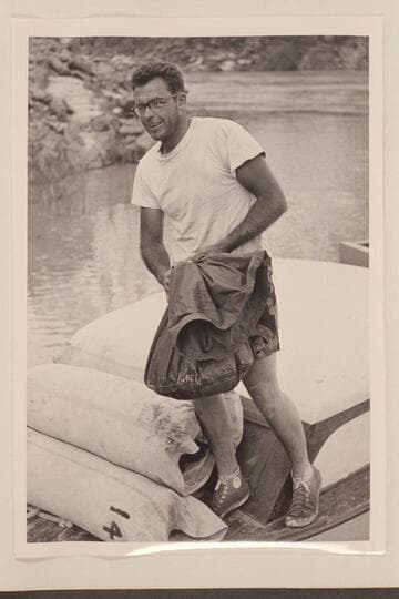 Calvin Ashton, 1243 Lorraine Drive, Salt Lake City. At upper end of Lake Mead at end of 1952 motor traverse of the Grand Canyon