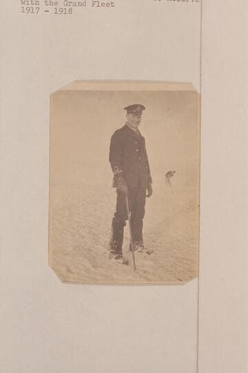 Lewis Ransome Freeman on the ice at Scapa Flow.  Lieut. in the Royal Naval Volunteers Reserve serving with the Grand Fleet