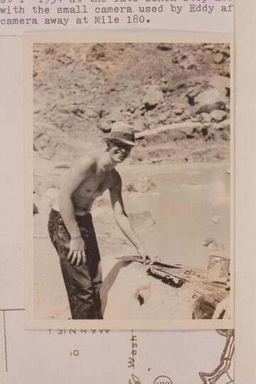 Alt Hatch. Probably 1934, Aug. 01 at the late lunch stop about Mile 195 photographed with the small camera used by Eddy after putting his 4x5 camera away at Mile 180