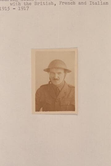 Lewis Ransome Freeman. Wearing helmet when serving as correspondent with the British, French, and Italian Armies