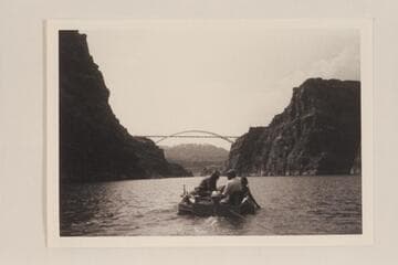 Down Narrow Canyon from about Mile 171 showing the new Highway Bridge.  1966, Sep., cruise from Potash to the Dirty Devil