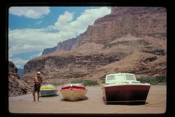 Boats moored at head of Chuar Rapids