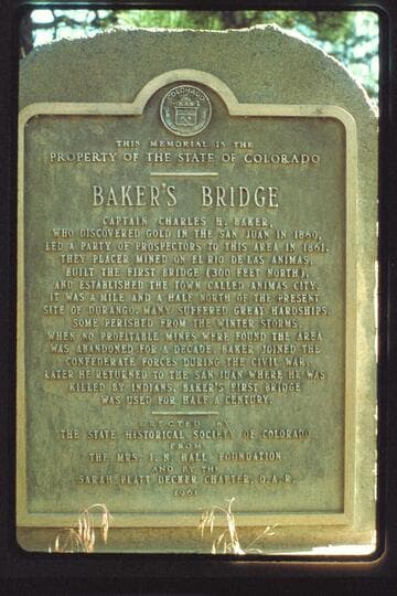Baker plaque, Durango, Colorado