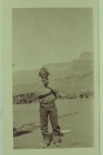 Navajo at dedication of Marble Canyon Bridge. Print from Freeman collection