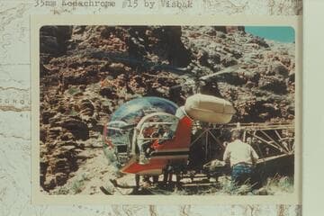 Helicopter with the injured Butchart aboard and about to depart from top of Royal Arch